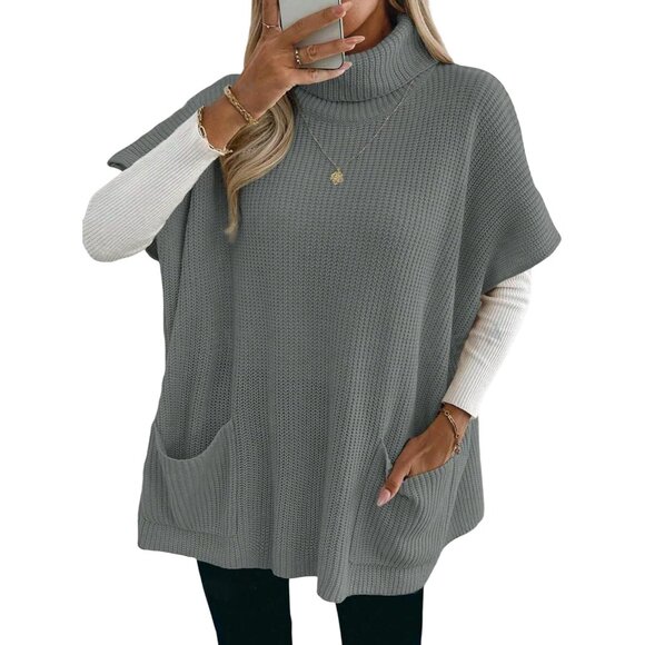 Women's Oversized Turtleneck Sweater Dress Acrylic Short Batwing Sleeve Casual